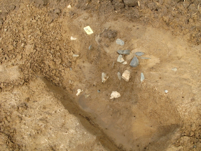 Detail bij de archeologische opgravingen.