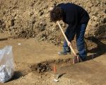 De crematieresten in een Romeins graf worden nader onderzocht. (19-3-2009 - Jan Dolmans)