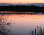 De zonsondergang kleurt het water van het grindgat rood. (7-4-2007 - Jan Dolmans)