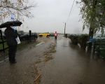 In de stromende regen op weg naar Rudy's Cafe Maasvallei in Herbricht waar vandaag de natuurterreinen Hochter Bampd en Herbricht worden overgedragen aan Stichting Limburgs Landschap, de Belgische natuurvereniging die het beheer gaat voeren in dit gebied.  (13-11-2010 - Jan Dolmans)