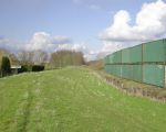 Een laatste blik op de containerwand die vanaf januari 2009 als geluidsscherm heeft gediend. De bewoners van Op de Hoogmaas kunnen eindelijk na 7 jaar weer vanuit hun achterraam naar de achterliggende akker en de bosrand kijken.  (24-2-2016 - Jan Dolmans)